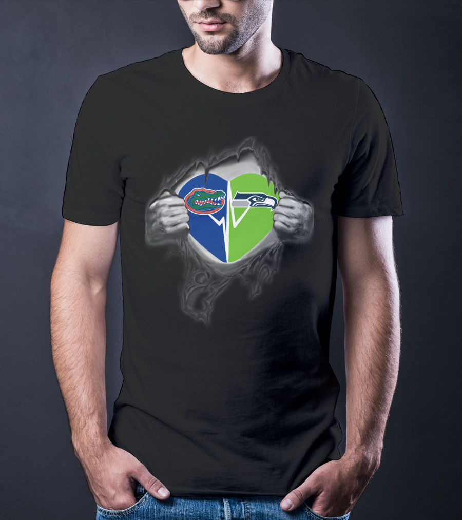 Seahawks Gators Heart Logo Fusion T-Shirt