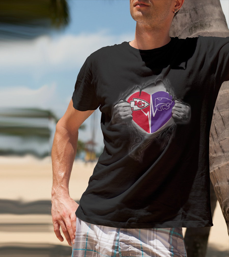 Kansas City Chiefs Kansas State Wildcats Heart Logos T-Shirt