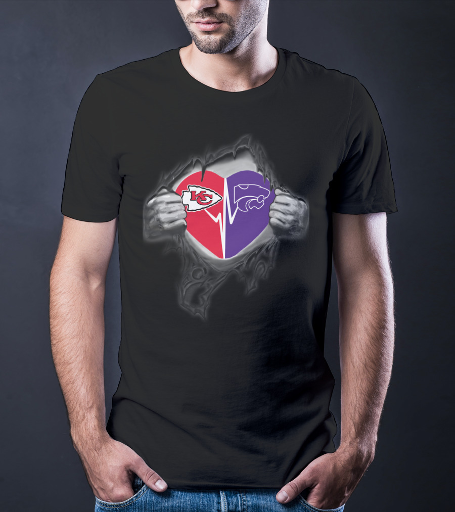Kansas City Chiefs Kansas State Wildcats Heart Logos T-Shirt