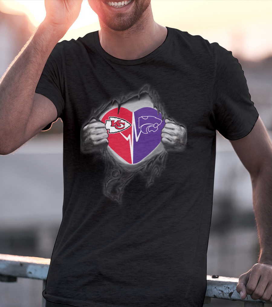 Kansas City Chiefs Kansas State Wildcats Heart Logos T-Shirt