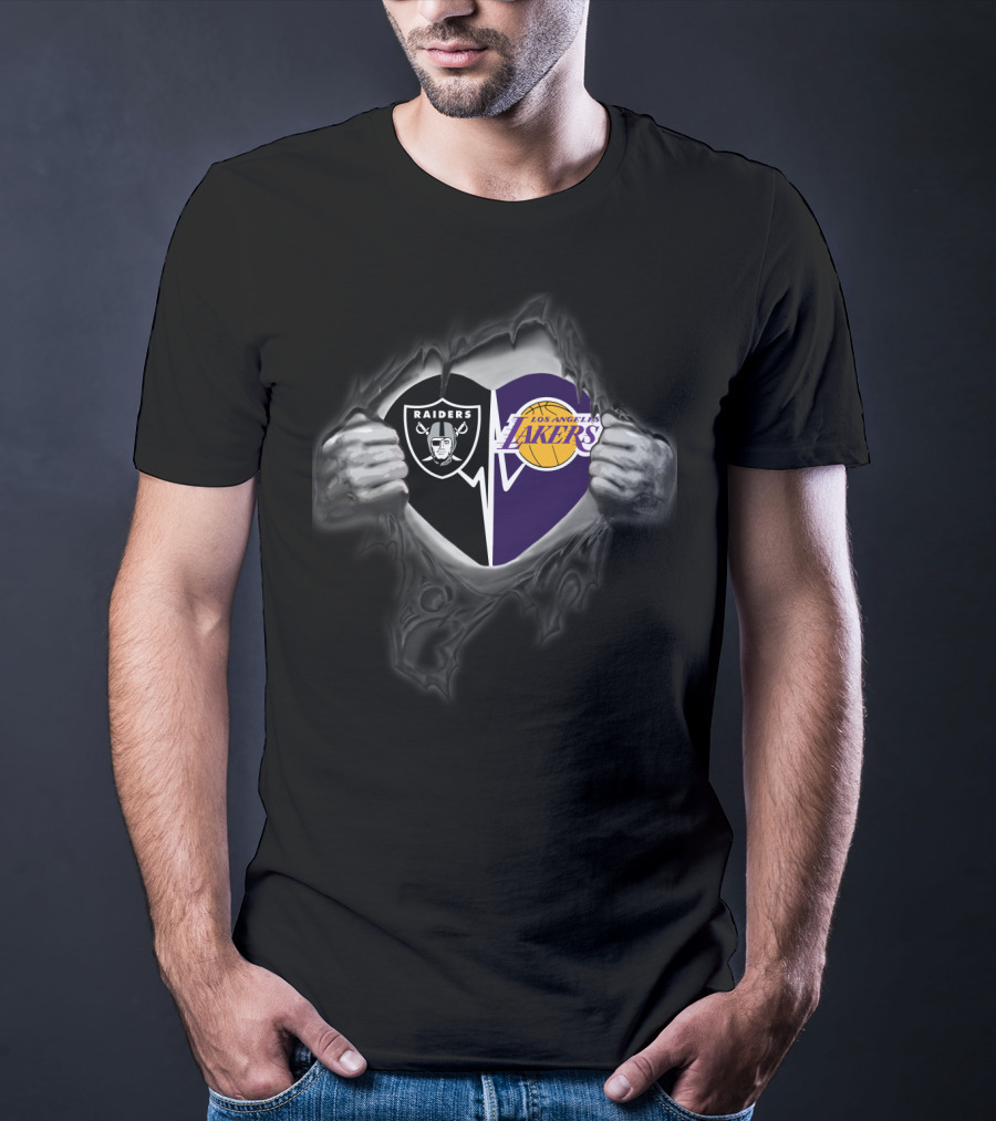 Raiders Los Angeles Lakers Heart Logo Combination T-Shirt