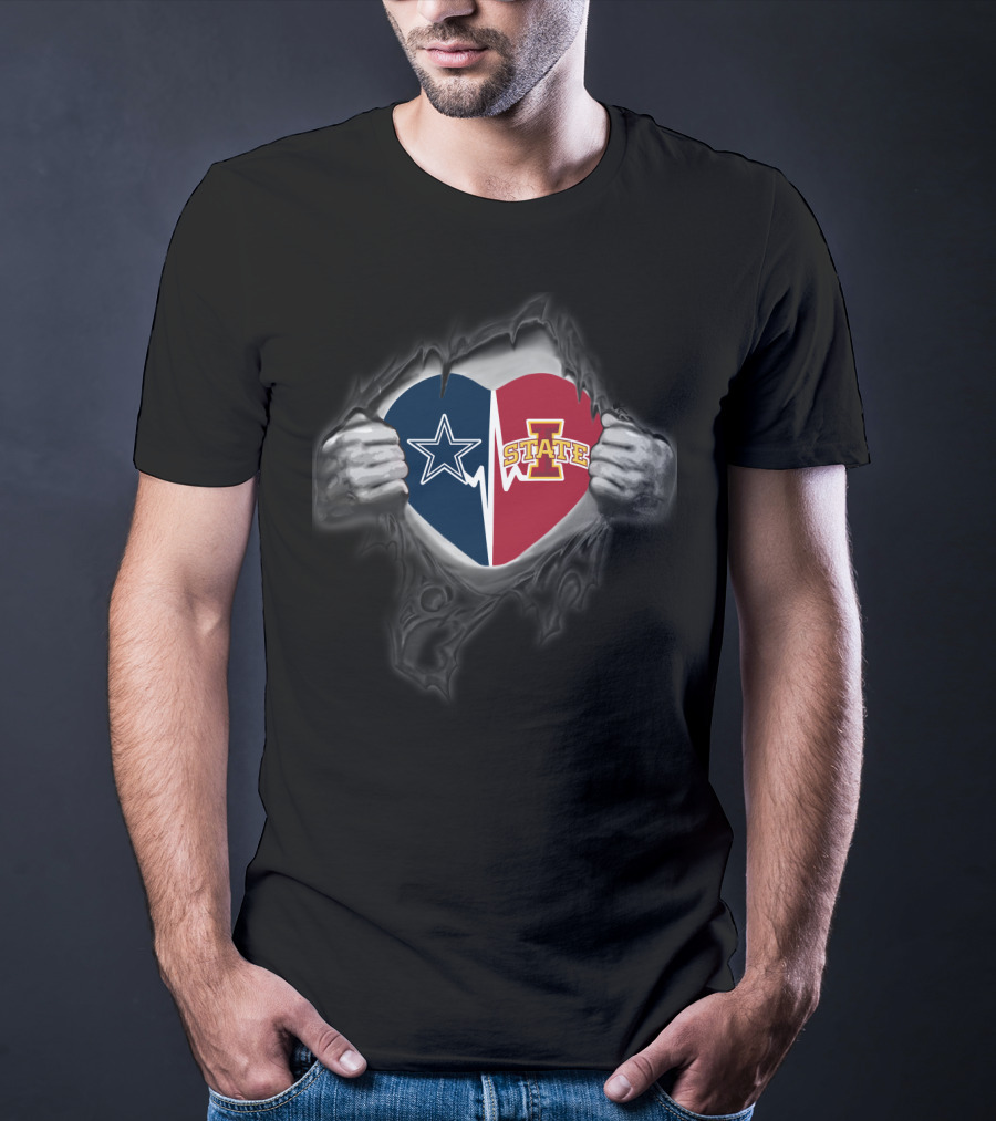 Dallas Cowboys Iowa State Cyclones Heart Logo Fusion T-Shirt