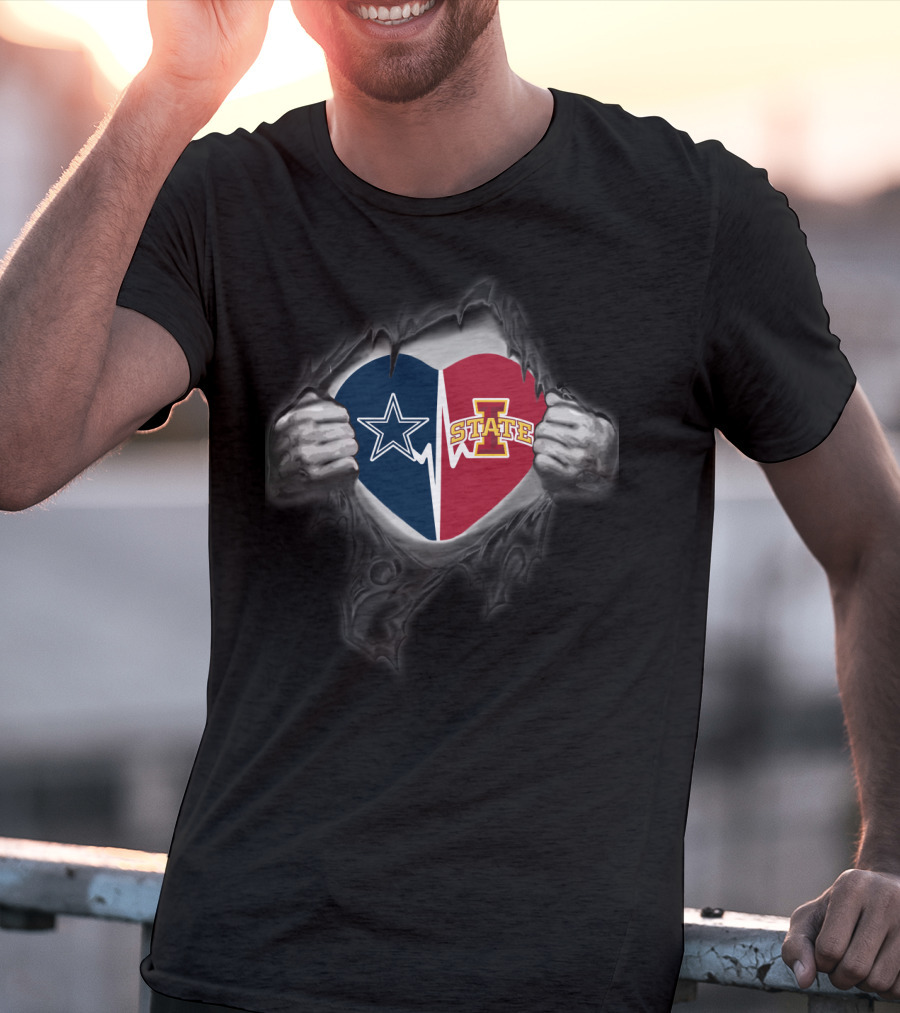 Dallas Cowboys Iowa State Cyclones Heart Logo Fusion T-Shirt
