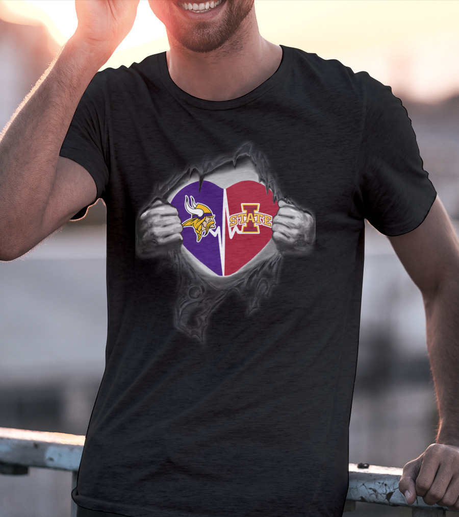 Vikings And Iowa State Cyclones Heart Logo Rip T-Shirt