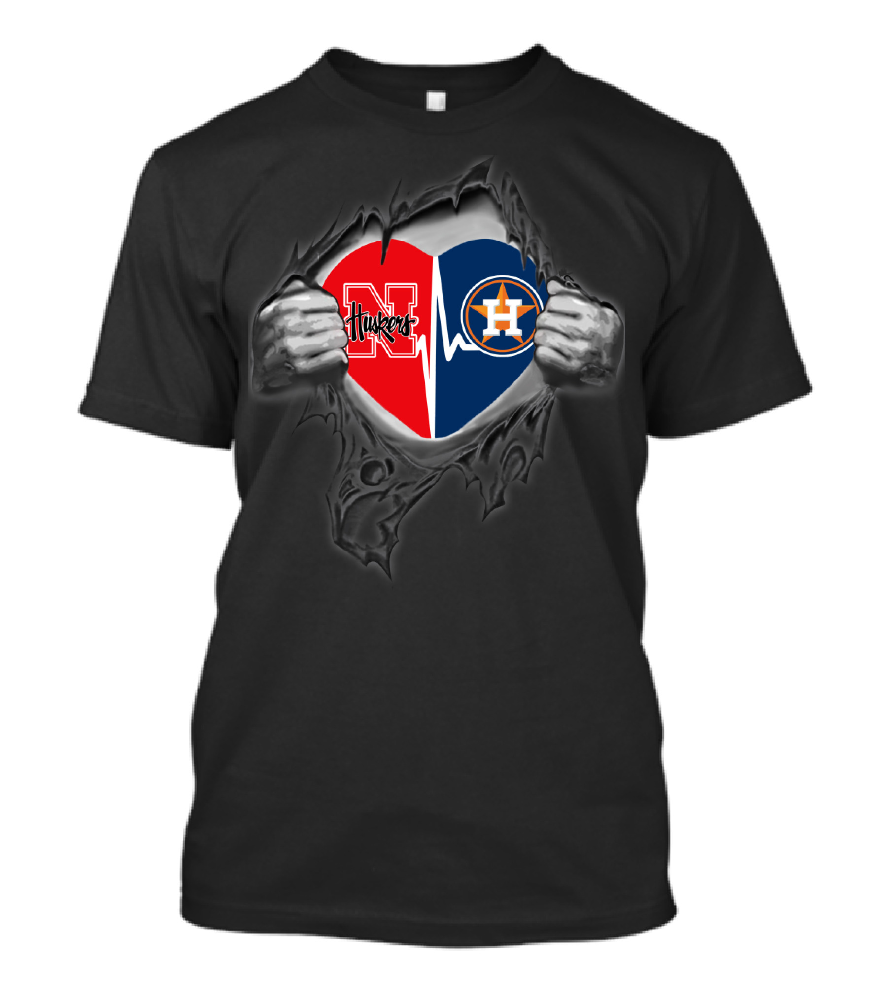 Nebraska Cornhuskers Astros Heartbeat Inside Tearing Hands T-Shirt