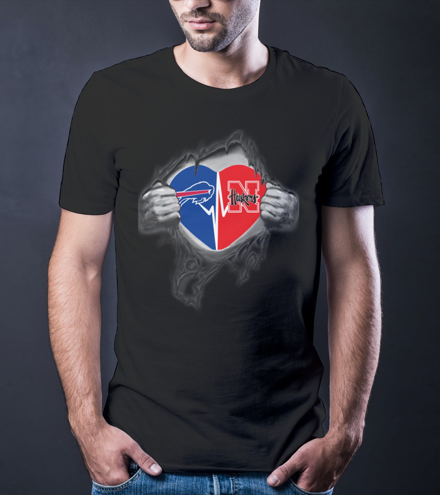 Bills Nebraska Cornhuskers Heart Logo Rip T-Shirt