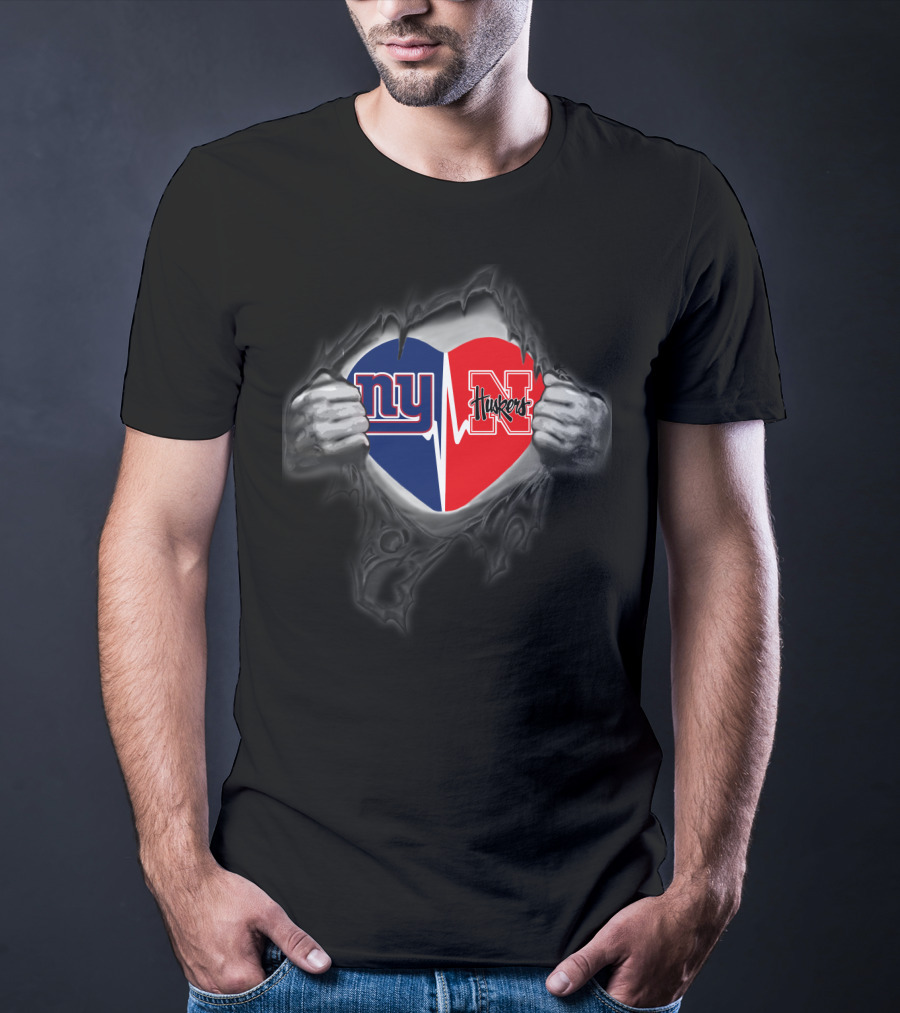 Ny Huskers Giants Nebraska Cornhuskers Heart Tear T-Shirt
