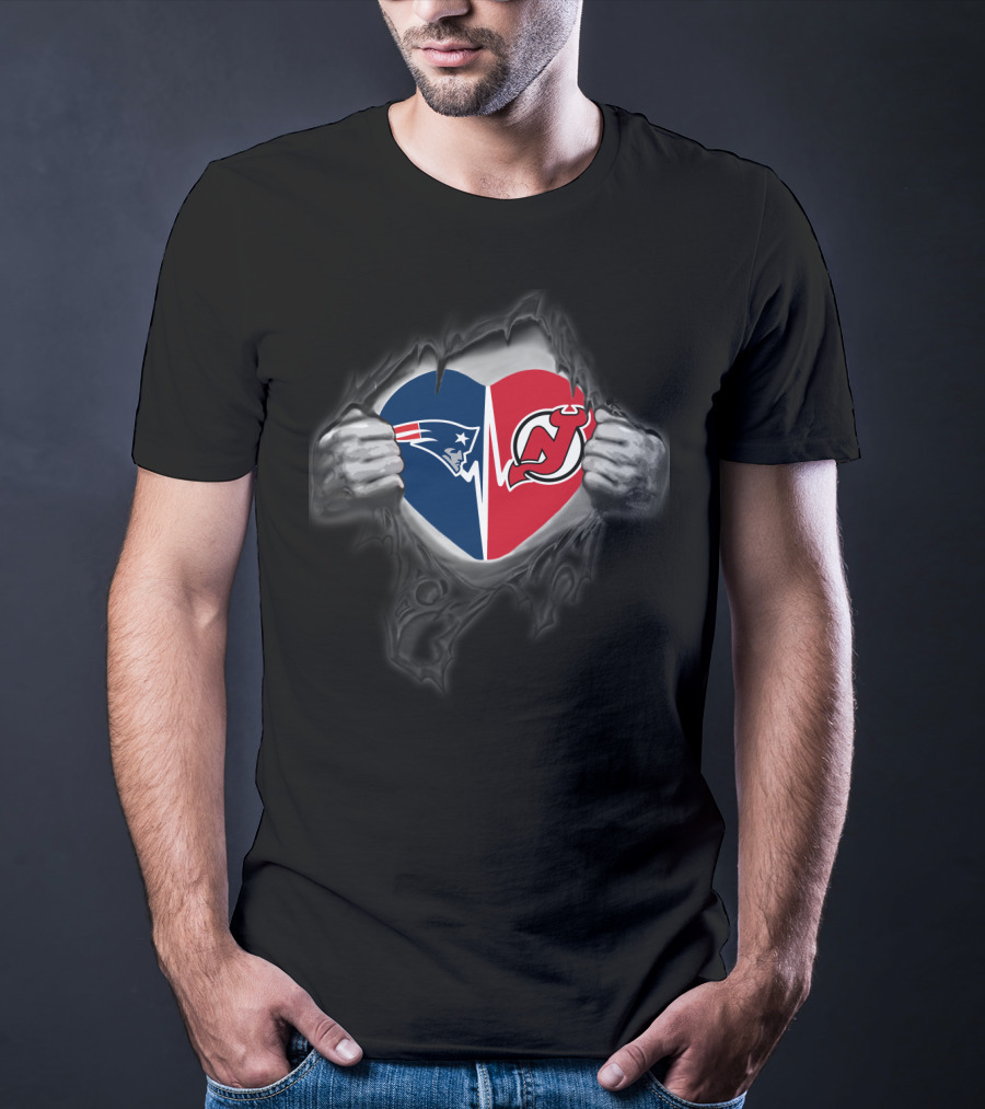Patriots And New Jersey Devils Heart T-Shirt