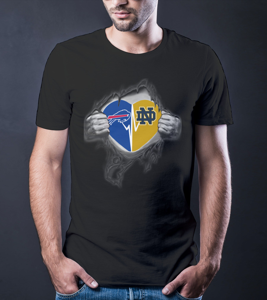 Buffalo Bills Notre Dame Split Heart Logo Fusion T-Shirt