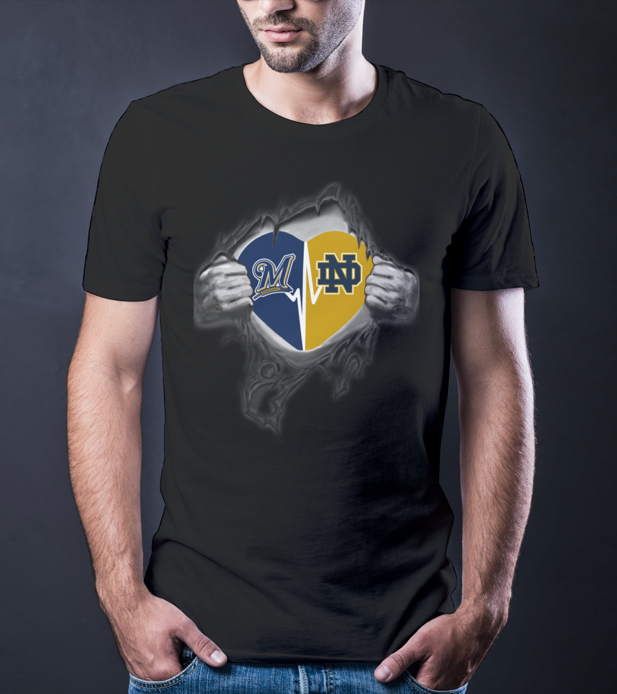 Milwaukee Brewers Notre Dame Heart Rip T-Shirt