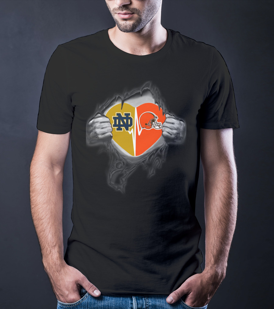 Notre Dame Nd Heartbeat Browns Helmet Heart T-Shirt