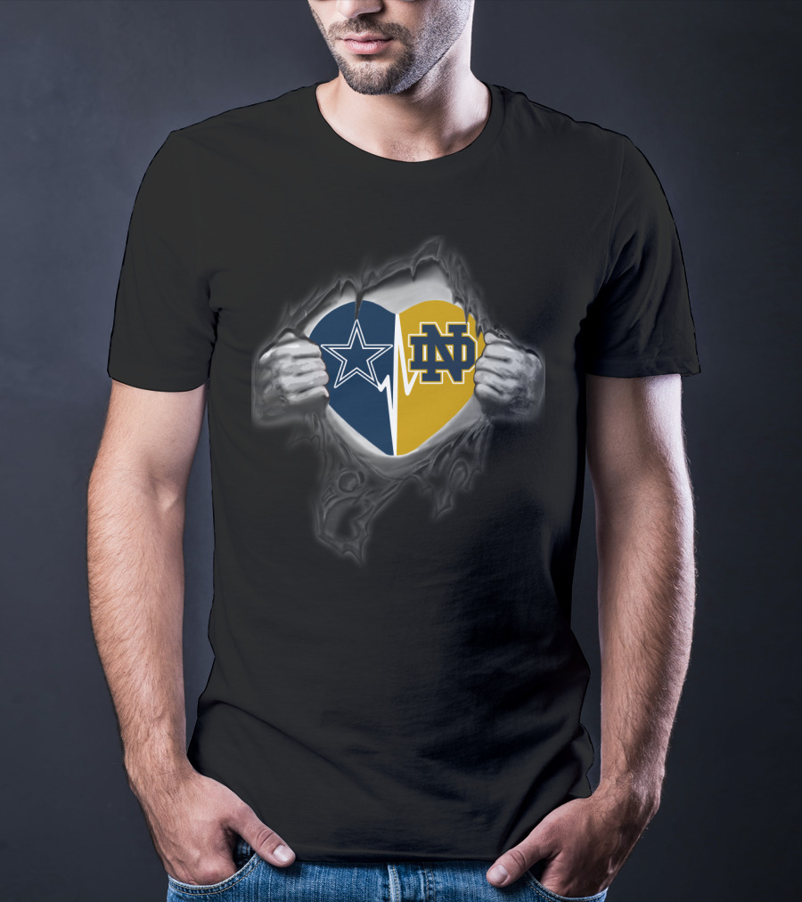 Dallas Cowboys Notre Dame Fighting Irish Heart T-Shirt