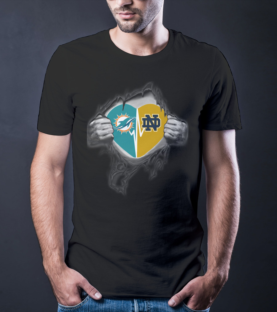 Miami Dolphins Notre Dame Logo Heart T-Shirt