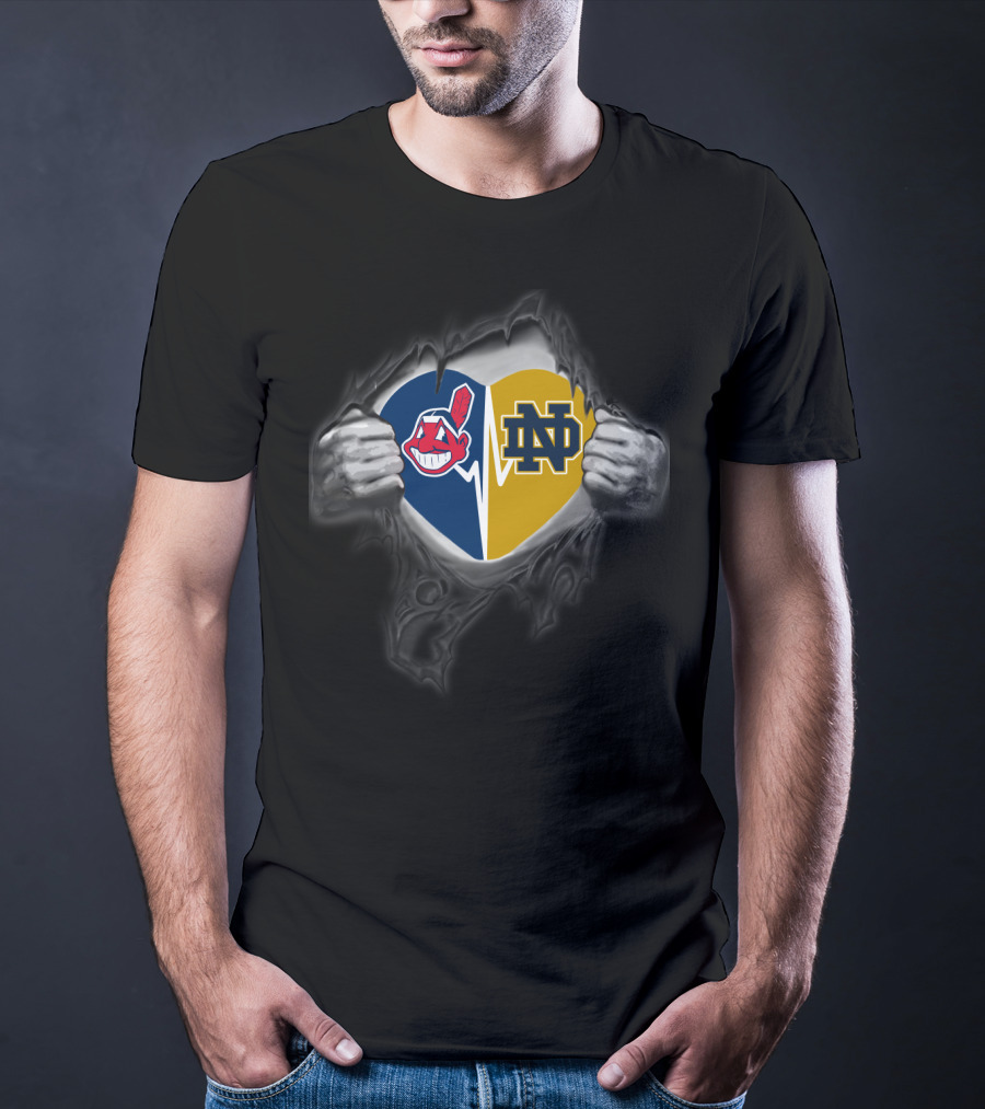 Cleveland Indians And Notre Dame Heart Logo Fusion T-Shirt