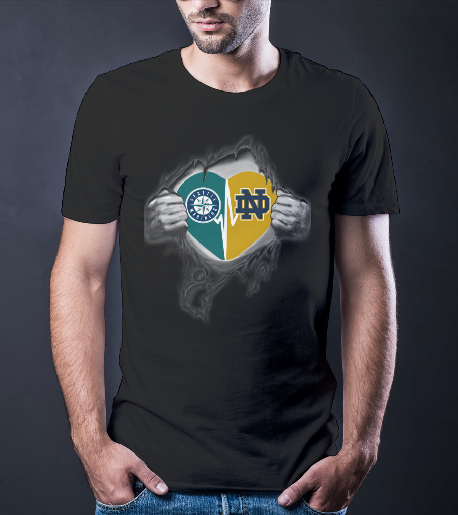 Seattle Mariners Notre Dame Heart Logo Combination T-Shirt