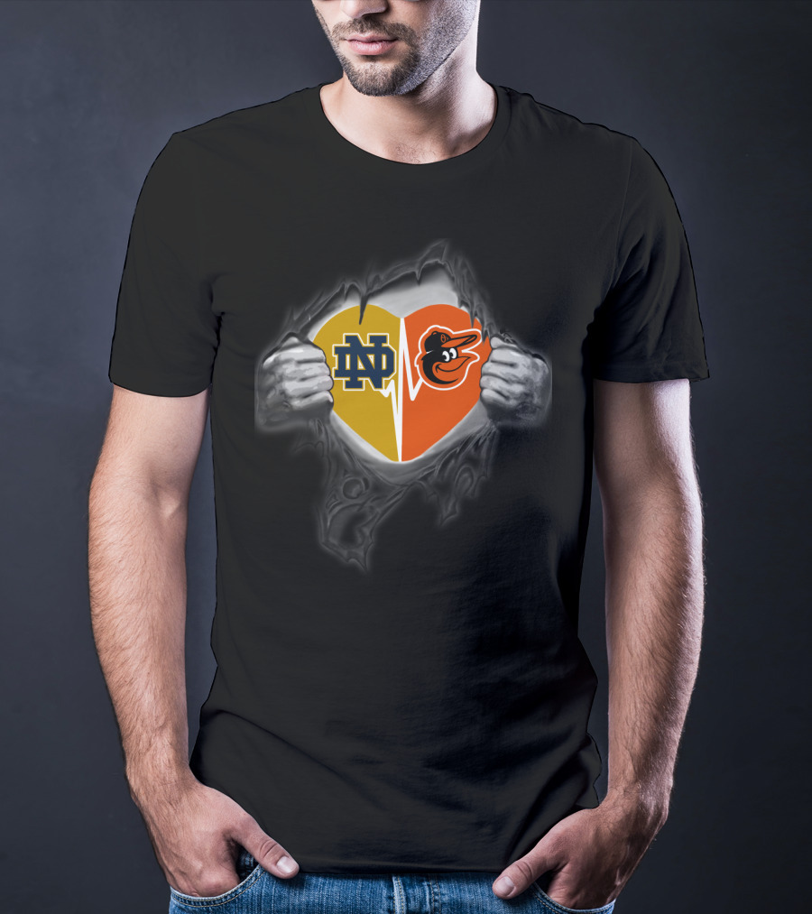 Notre Dame Fighting Irish And Baltimore Orioles Heart Fusion T-Shirt