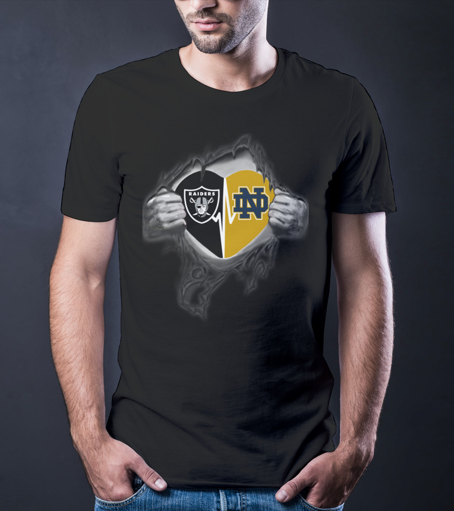 Raiders And Notre Dame Heartbeat Dual T-Shirt