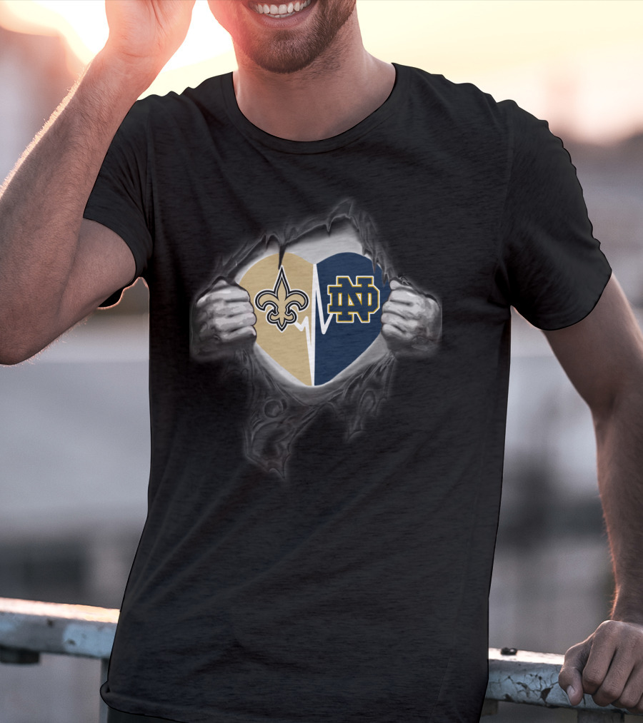 New Orleans Saints Notre Dame Fighting Irish Heart Hoodie T-Shirt