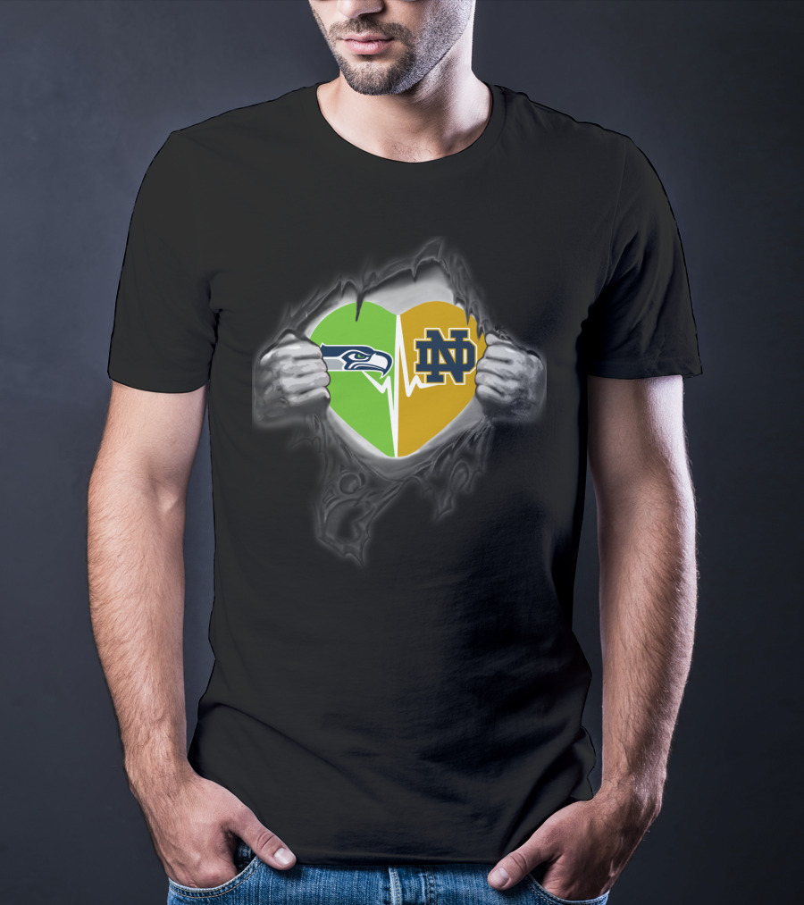 Seahawks Notre Dame Heart Logo Combo T-Shirt
