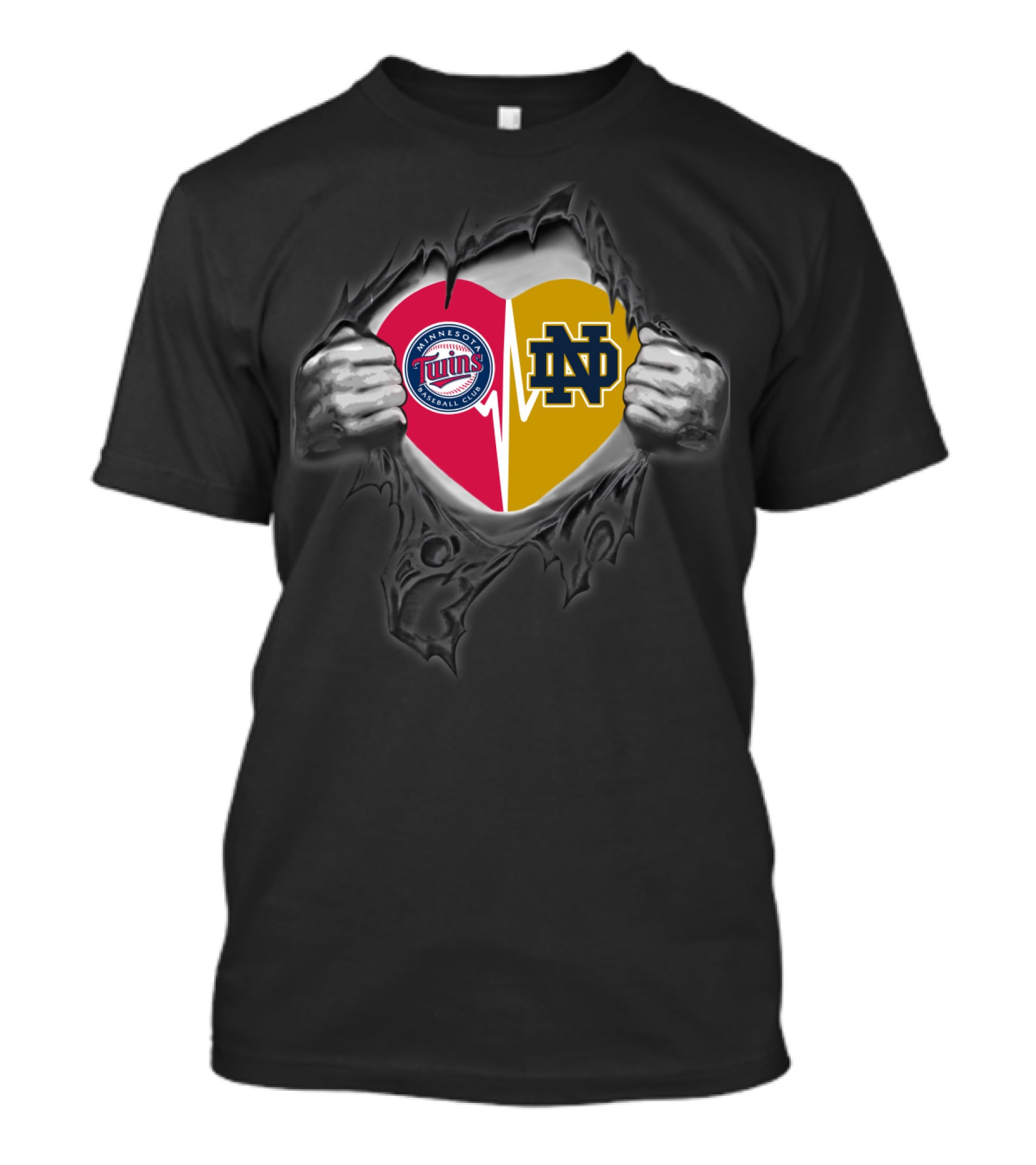 Minnesota Twins Notre Dame Fighting Irish Heart Logo Combo T-Shirt