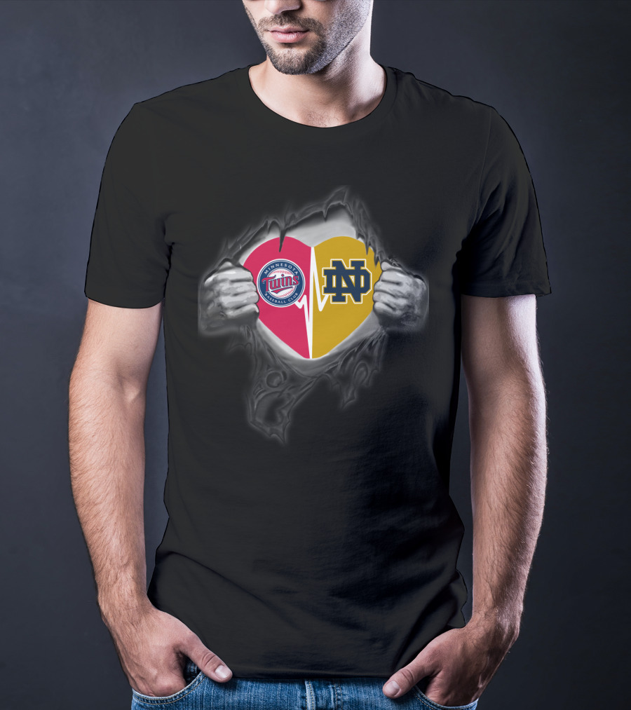 Minnesota Twins Notre Dame Fighting Irish Heart Logo Combo T-Shirt
