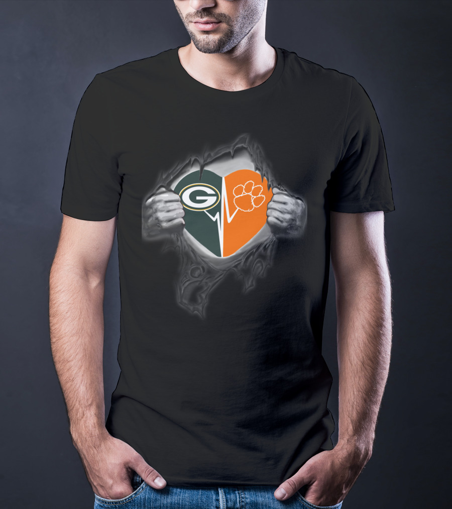 Green Bay Packers Clemson Tigers Heart T-Shirt