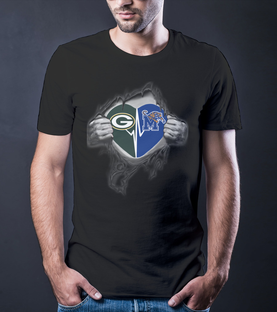 Packers Heart Memphis Tigers Passion Logo Fusion T-Shirt