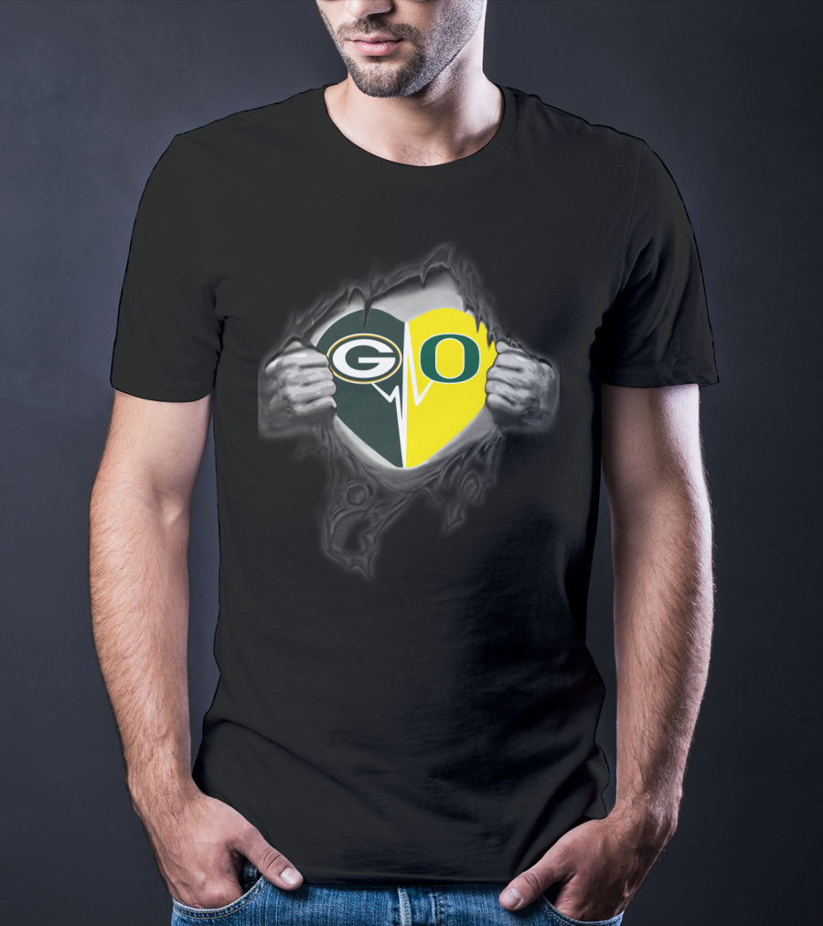 Go Packers Oregon Ducks Heart Combo T-Shirt
