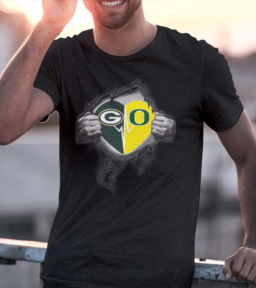 Go Packers Oregon Ducks Heart Combo T-Shirt