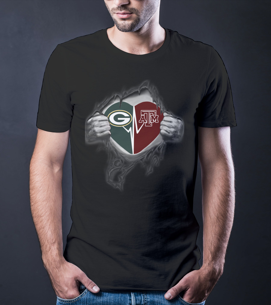 Packers Texas A&M Aggies Heart Logo Fusion T-Shirt