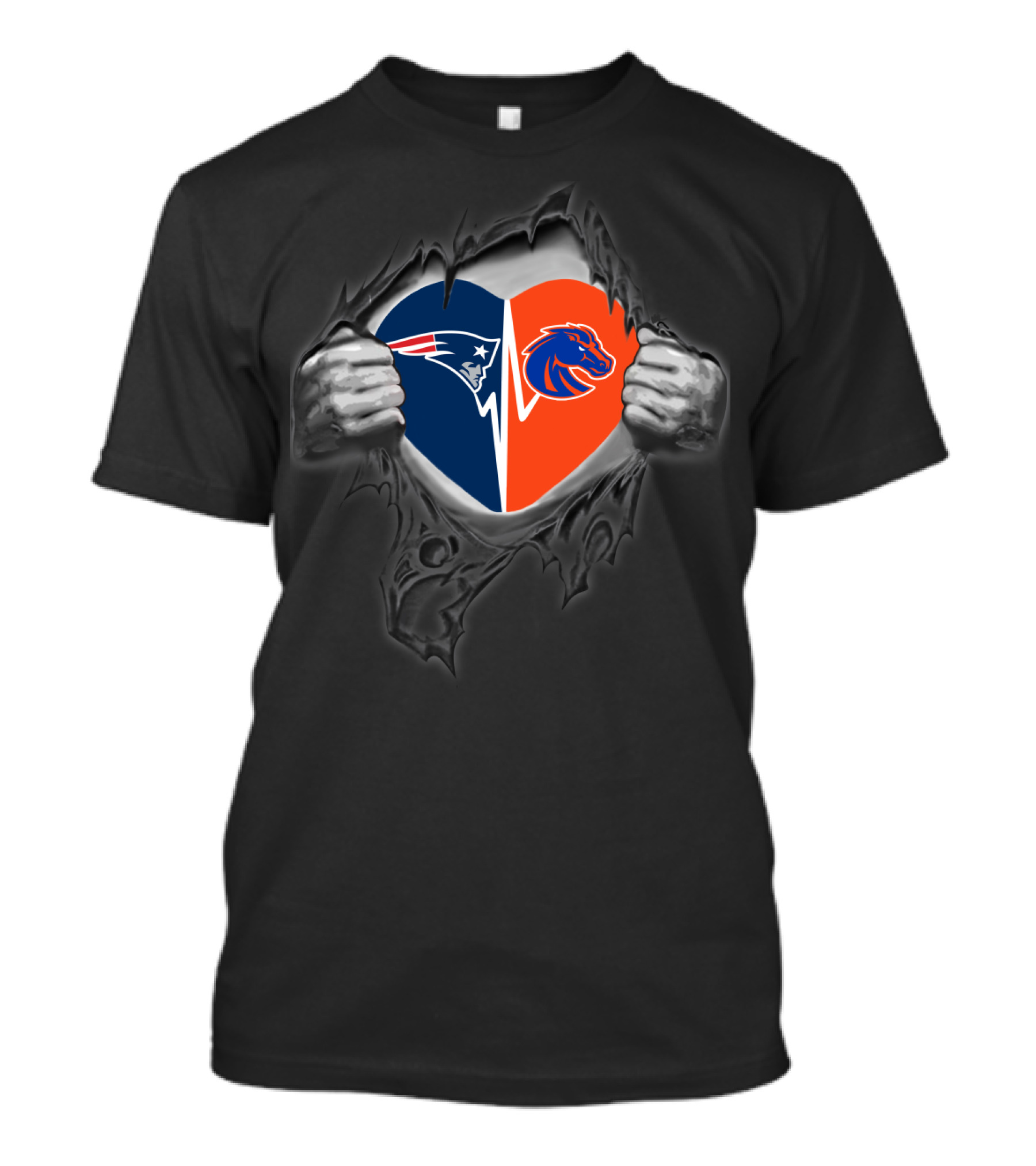 Patriots And Boise State Broncos Heart T-Shirt