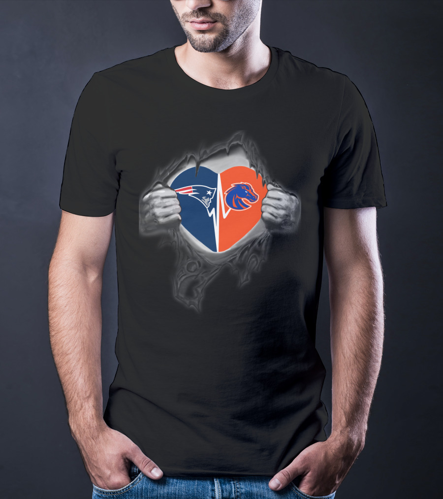 Patriots And Boise State Broncos Heart T-Shirt