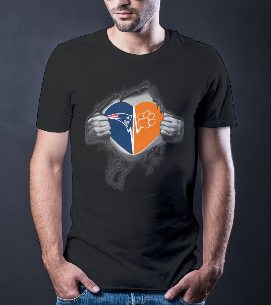 Patriots Clemson Tigers Heart Logo Rip T-Shirt