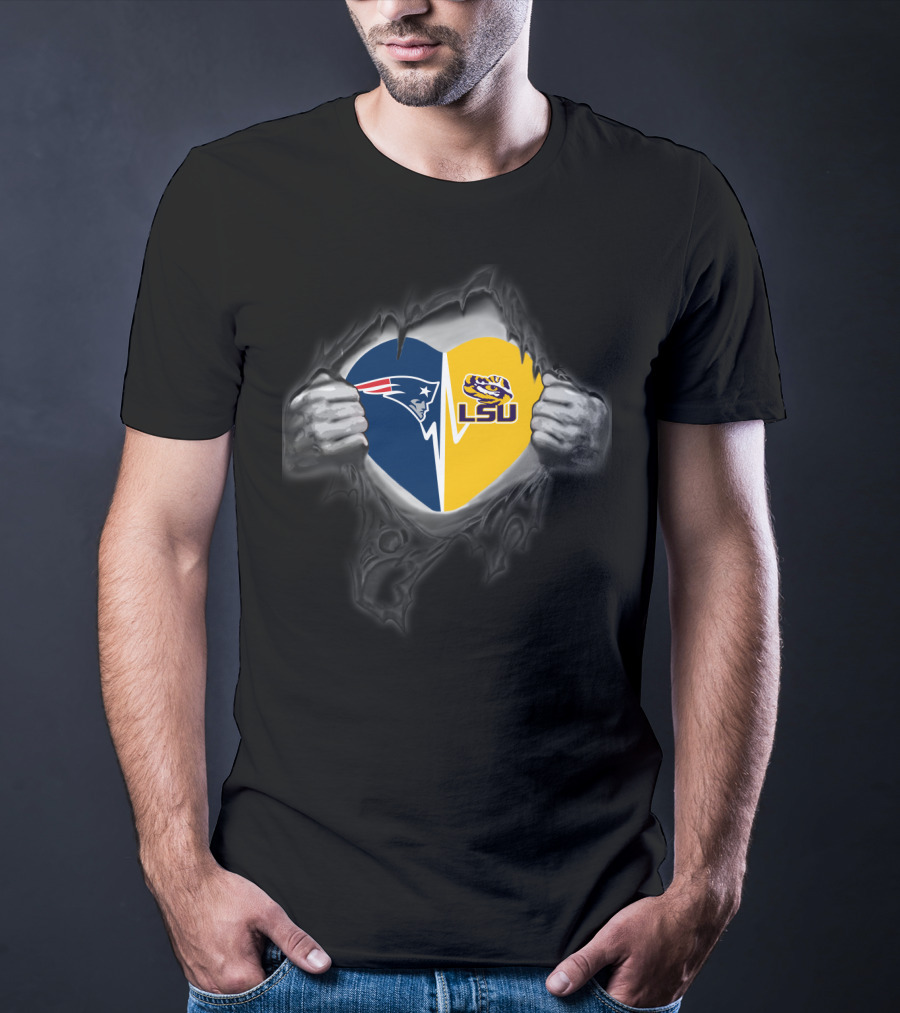 Patriots Heart Lsu Tigers Fan Team Logos T-Shirt