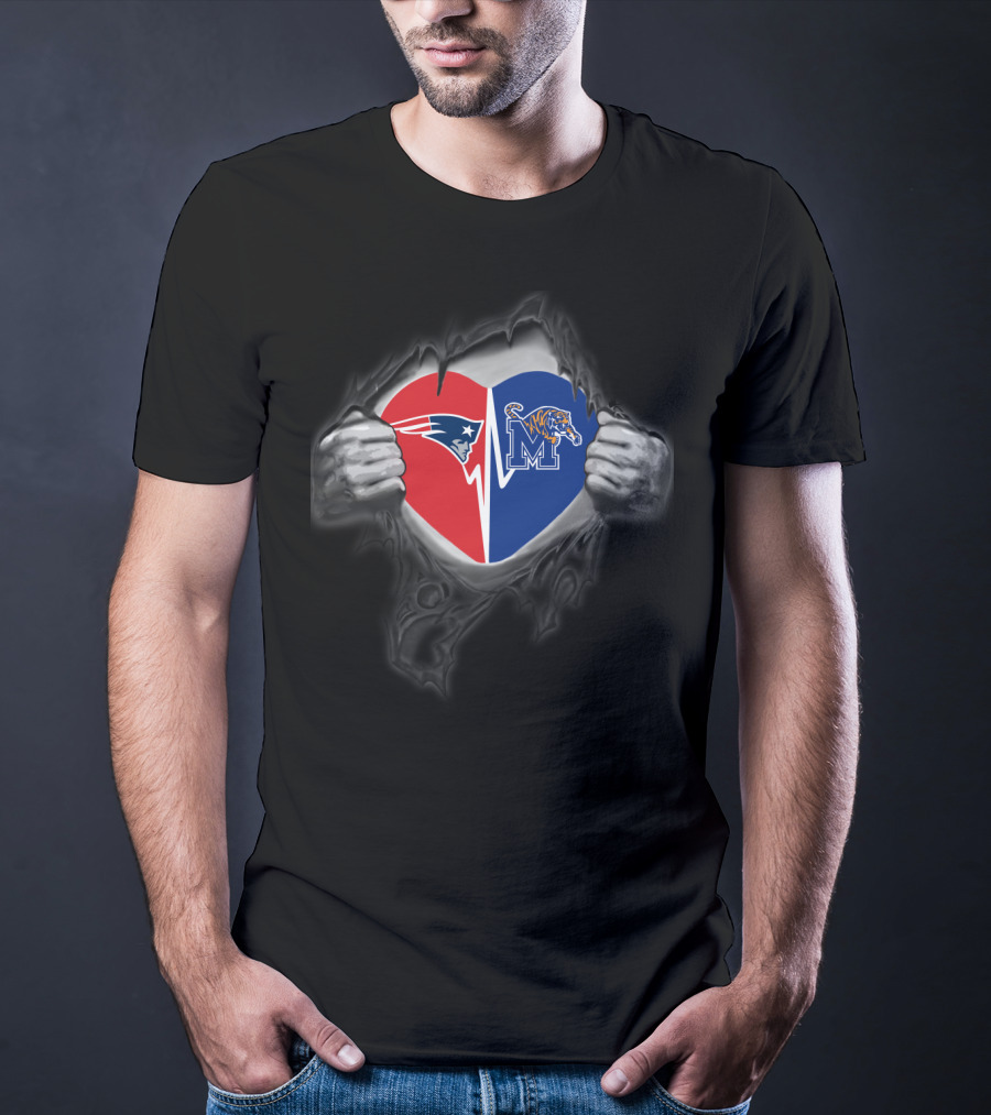 New England Patriots Memphis Tigers Heart Logo Fan Support T-Shirt