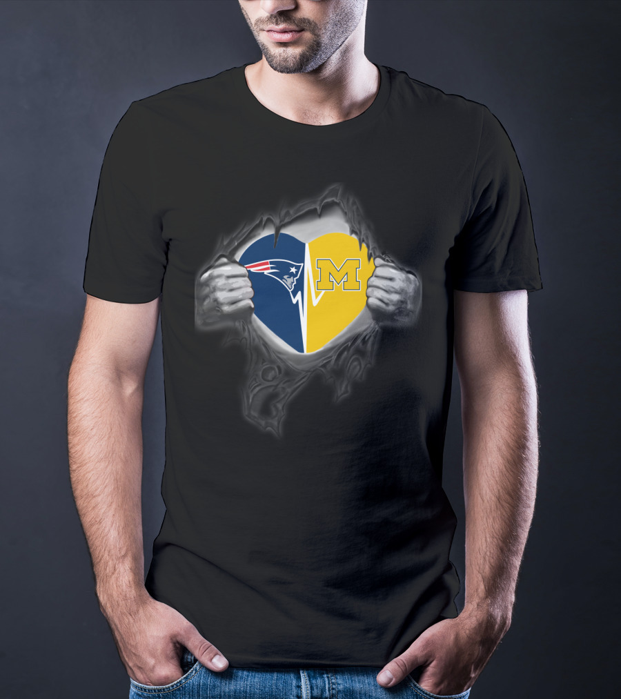 New England Patriots And Michigan Wolverines Heart T-Shirt
