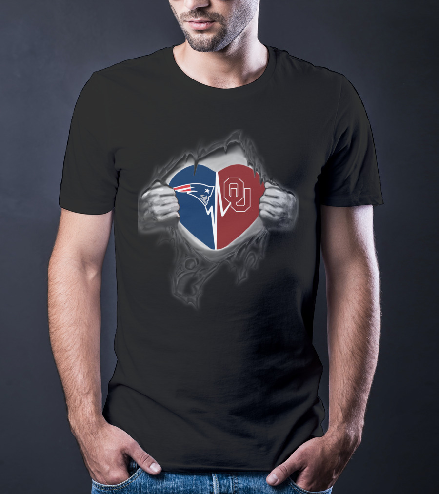 Patriots Oklahoma Sooners Heart Design Torn Fabric T-Shirt