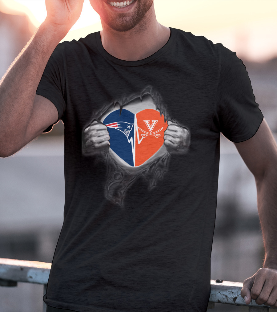 New England Patriots And Virginia Cavaliers Heart Logo Fusion T-Shirt