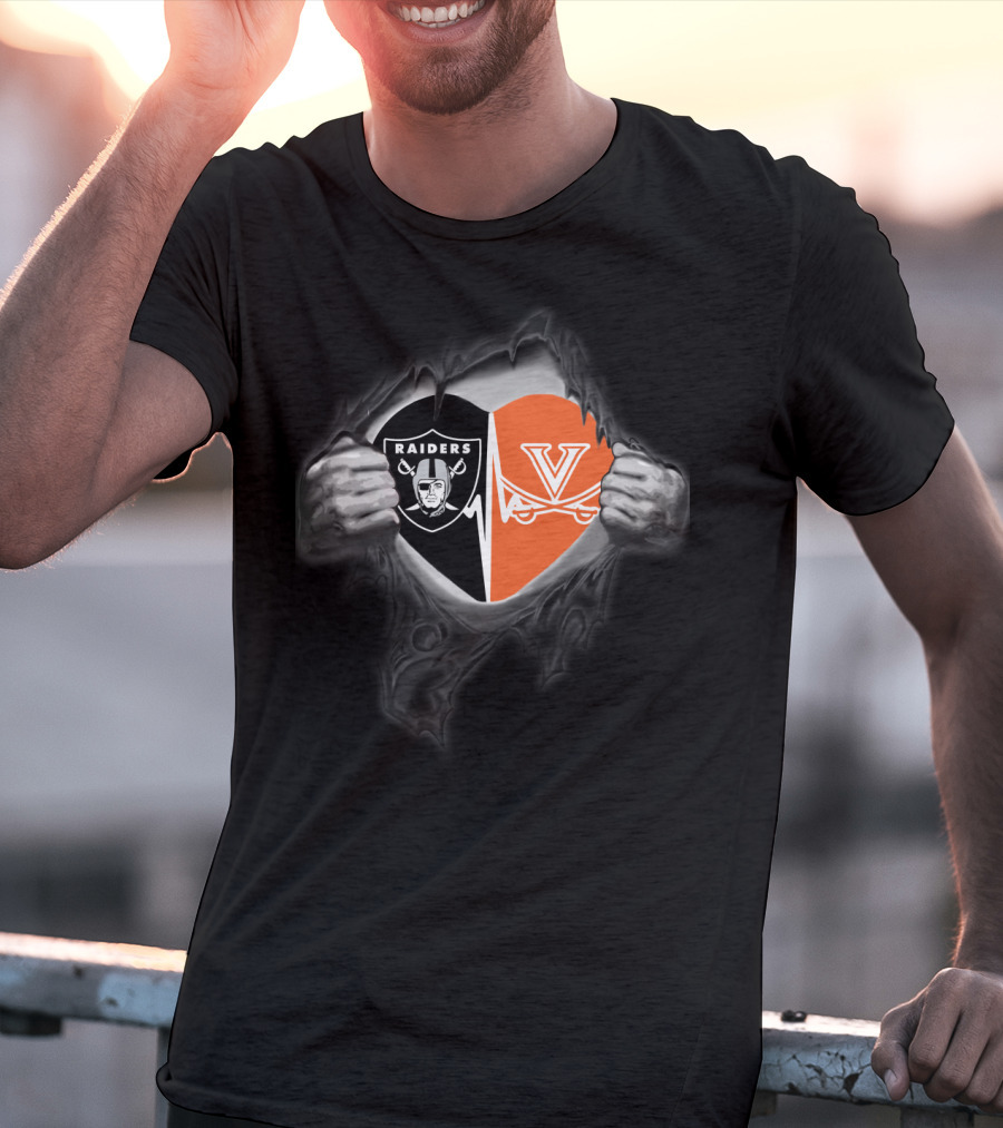 Raiders And Virginia Cavaliers Split Heart T-Shirt
