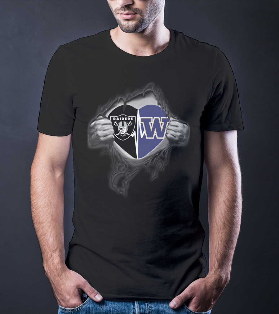 Raiders Washington Huskies Heart Logo Combination T-Shirt