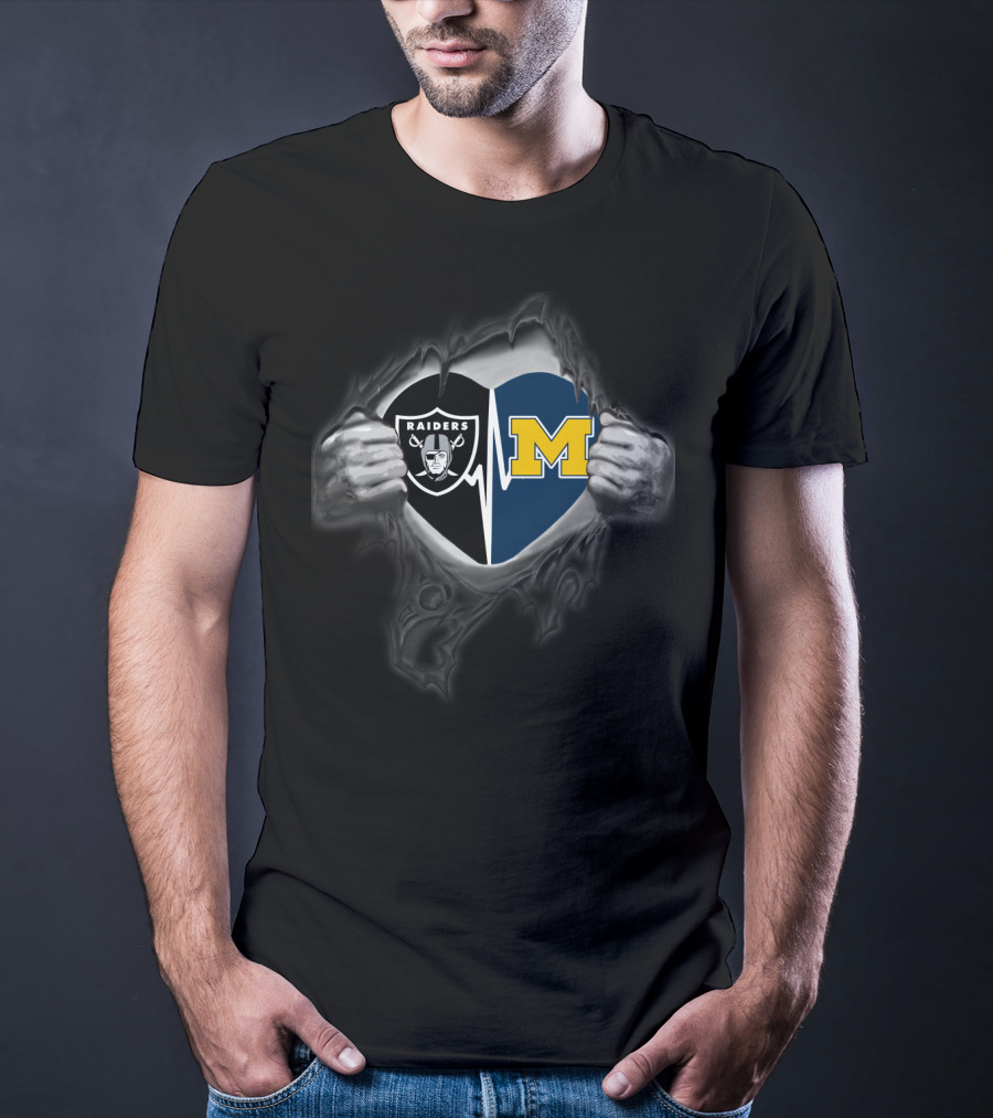 Raiders Michigan Wolverines Heartbeat Logo Fusion T-Shirt