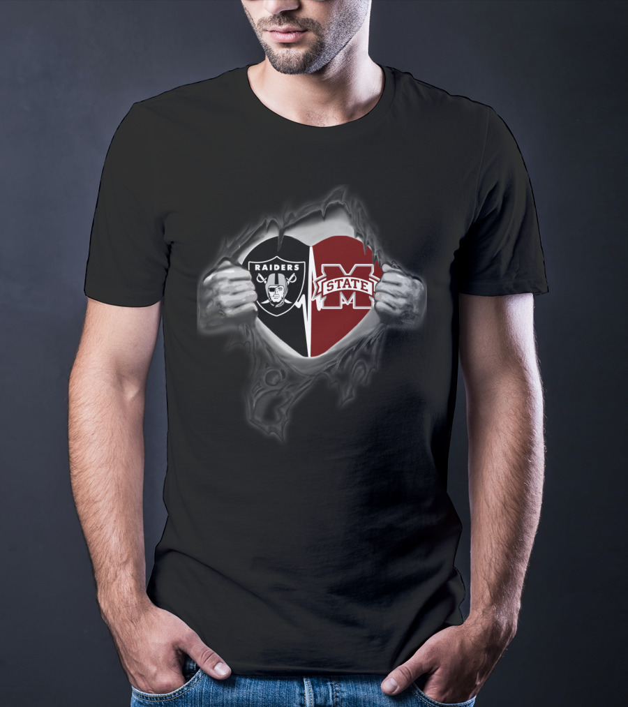 Raiders Ms State Heart Split Logo Peeling T-Shirt