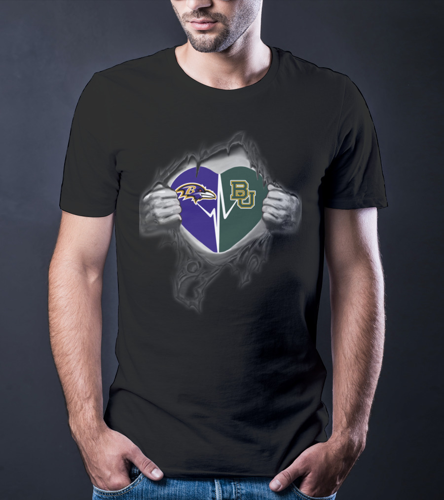Baltimore Ravens And Baylor Bears Heart T-Shirt