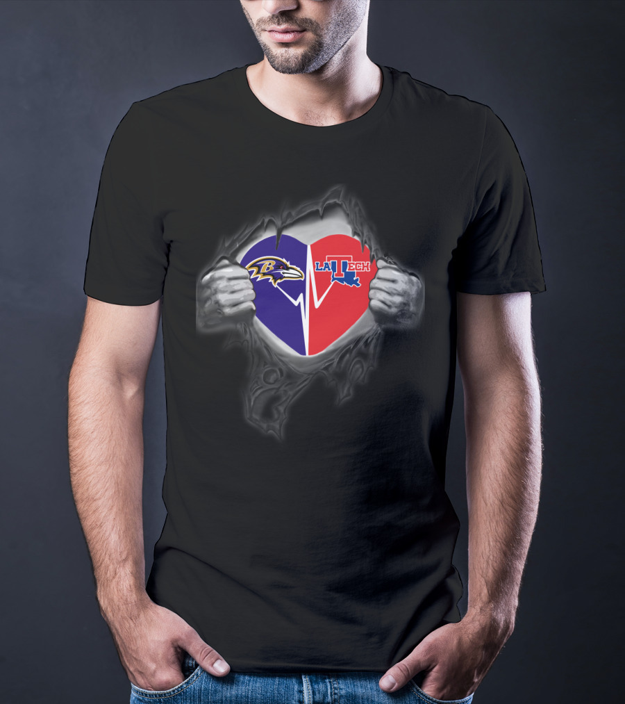 Ravens And Louisiana Tech Heart T-Shirt