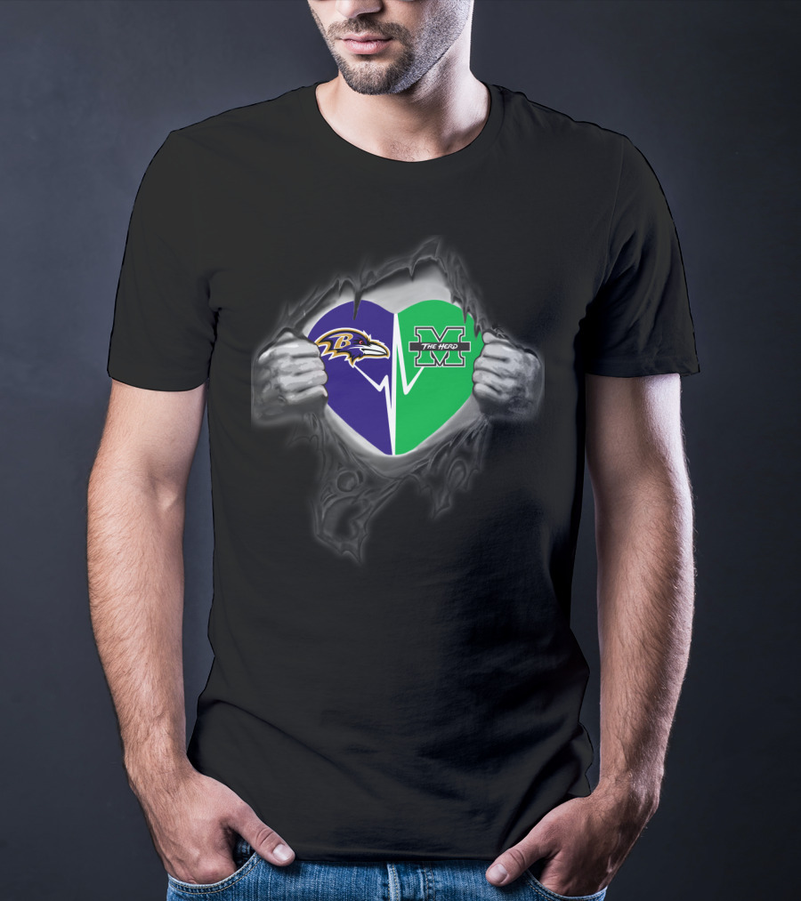 Baltimore Ravens Marshall Thundering Herd Heart T-Shirt