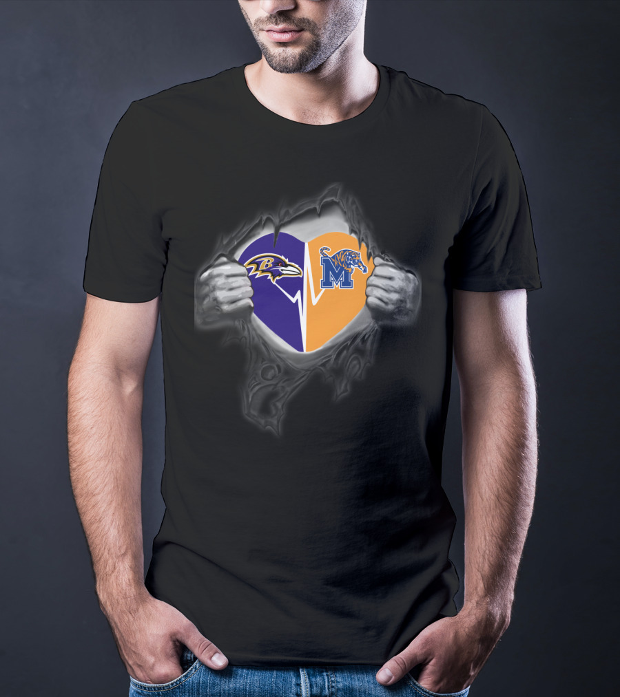 Baltimore Ravens And Memphis Tigers Heart T-Shirt
