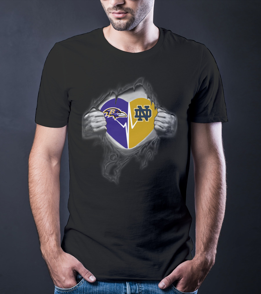 Baltimore Ravens Notre Dame Fighting Irish Heart Tear T-Shirt
