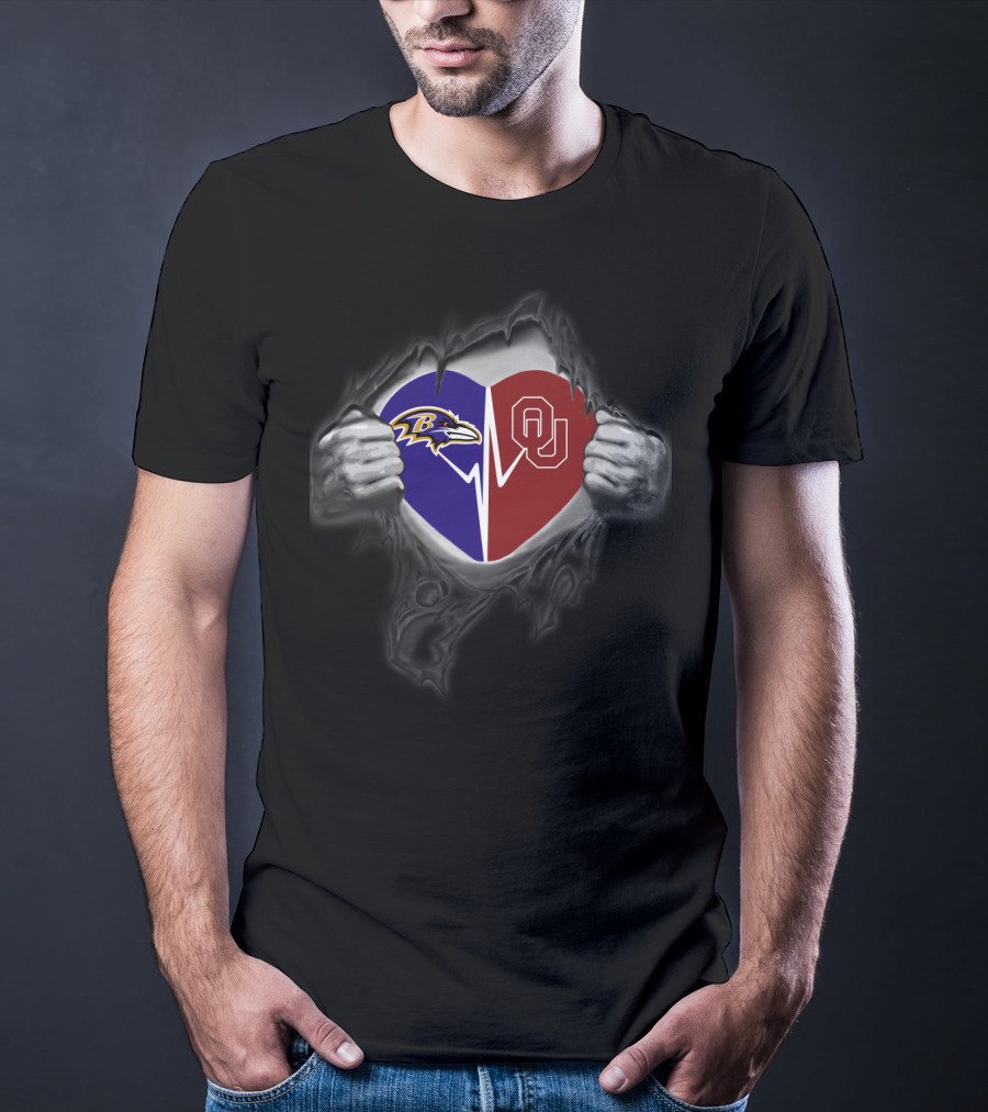 Baltimore Ravens Oklahoma Sooners Heart Icon With Hands T-Shirt