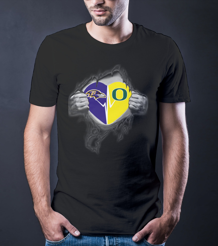 Baltimore Ravens Heart Oregon Ducks Football Loyalty Fusion T-Shirt
