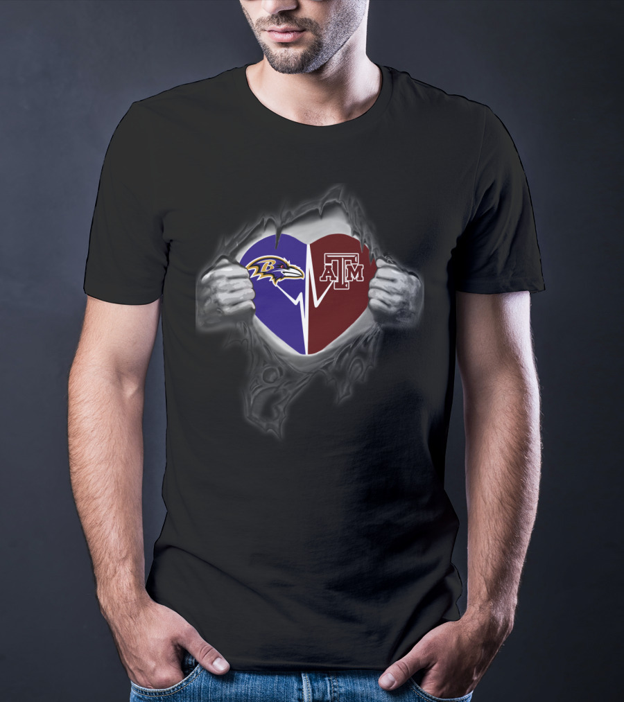Baltimore Ravens Texas A&M Aggies Heart Logo Fusion T-Shirt